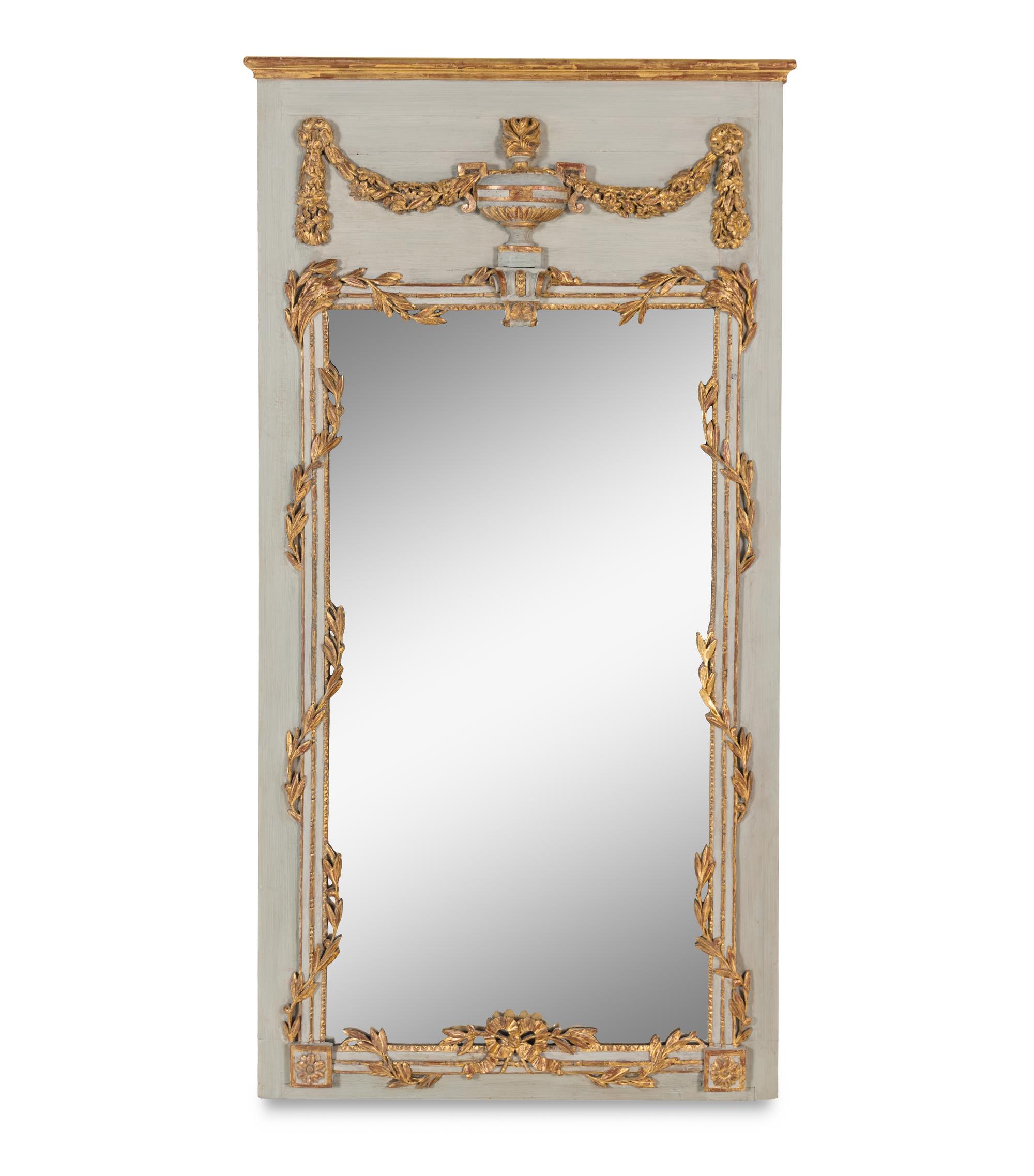 A Louis XVI Style Painted and Parcel Gilt Mirror