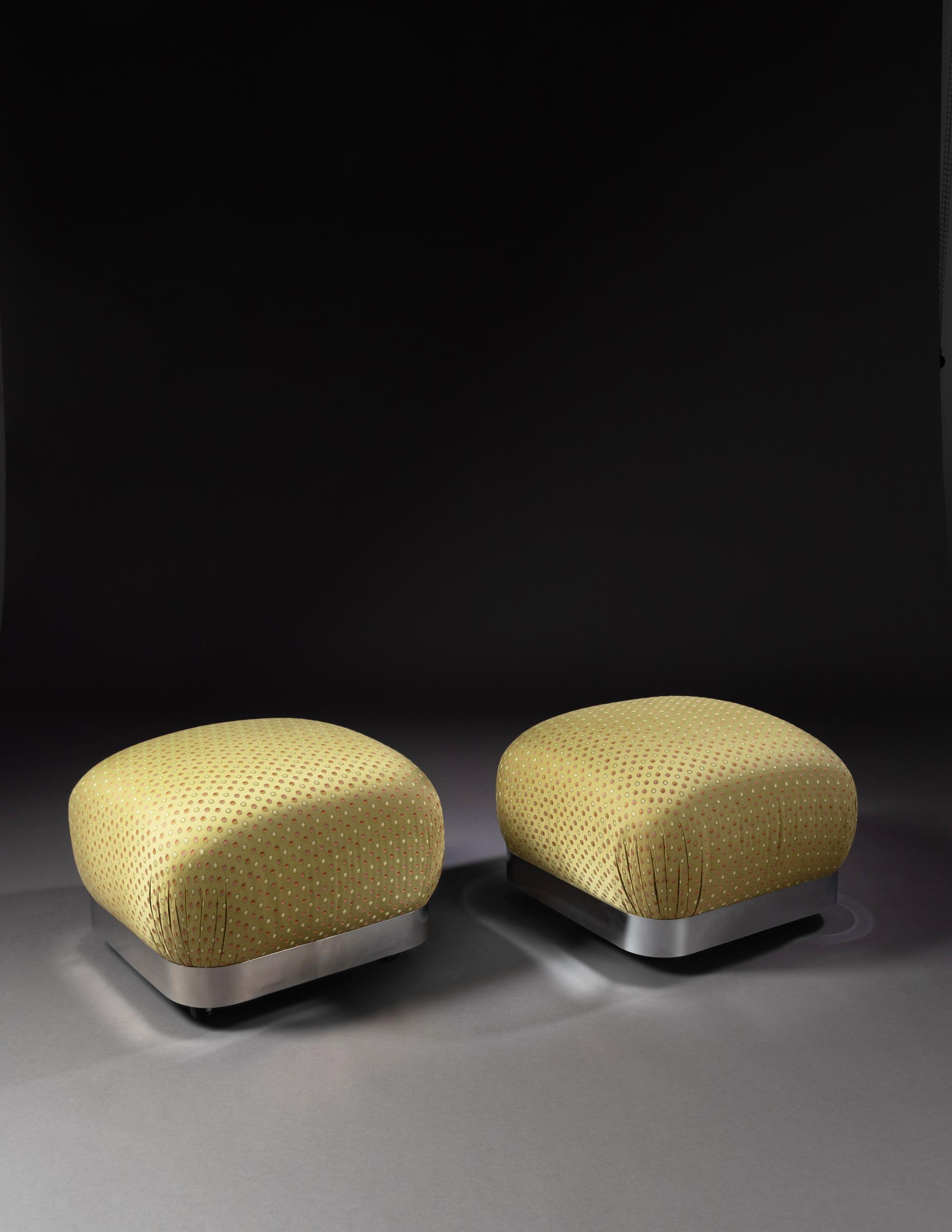 A Pair of Souffle Ottomans/Poufs, Karl Springer Ltd., USA