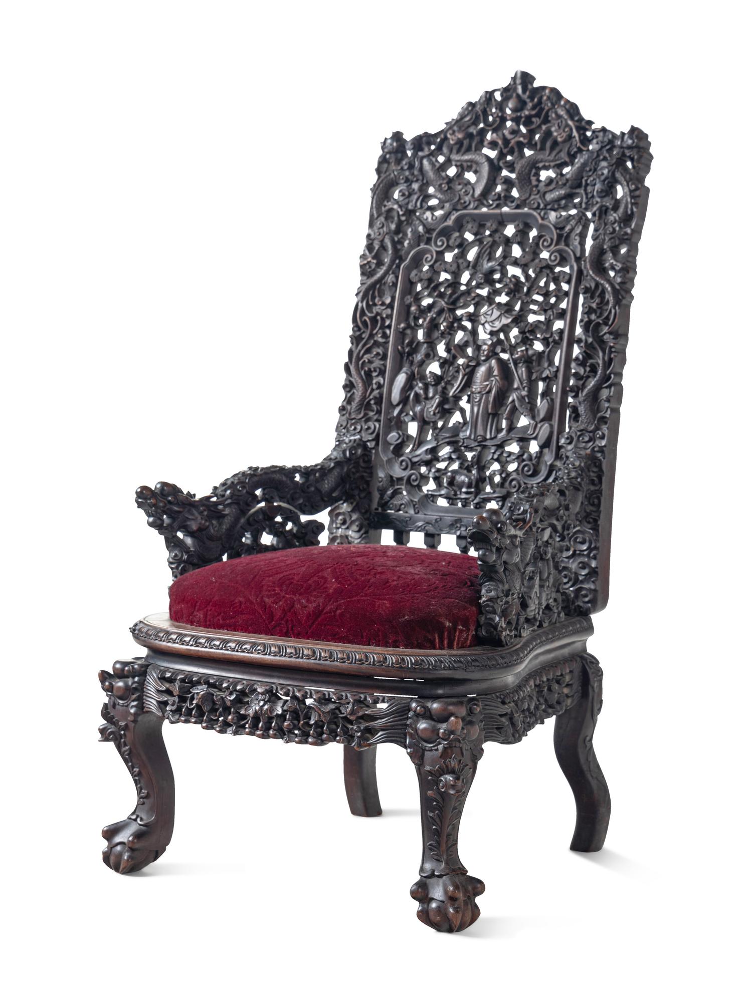 A Chinese Export Carved Rosewood Side Chair