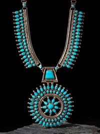 Silver and Petit Point Turquoise Cluster Necklace