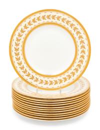 A Set of Twelve Minton Parcel Gilt Porcelain Salad Plates Retailed by Tiffany & Co.