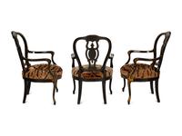 A Set of Three Victorian Ebonized Gilt and Mother of Pearl Chinoiserie Open Armchairs