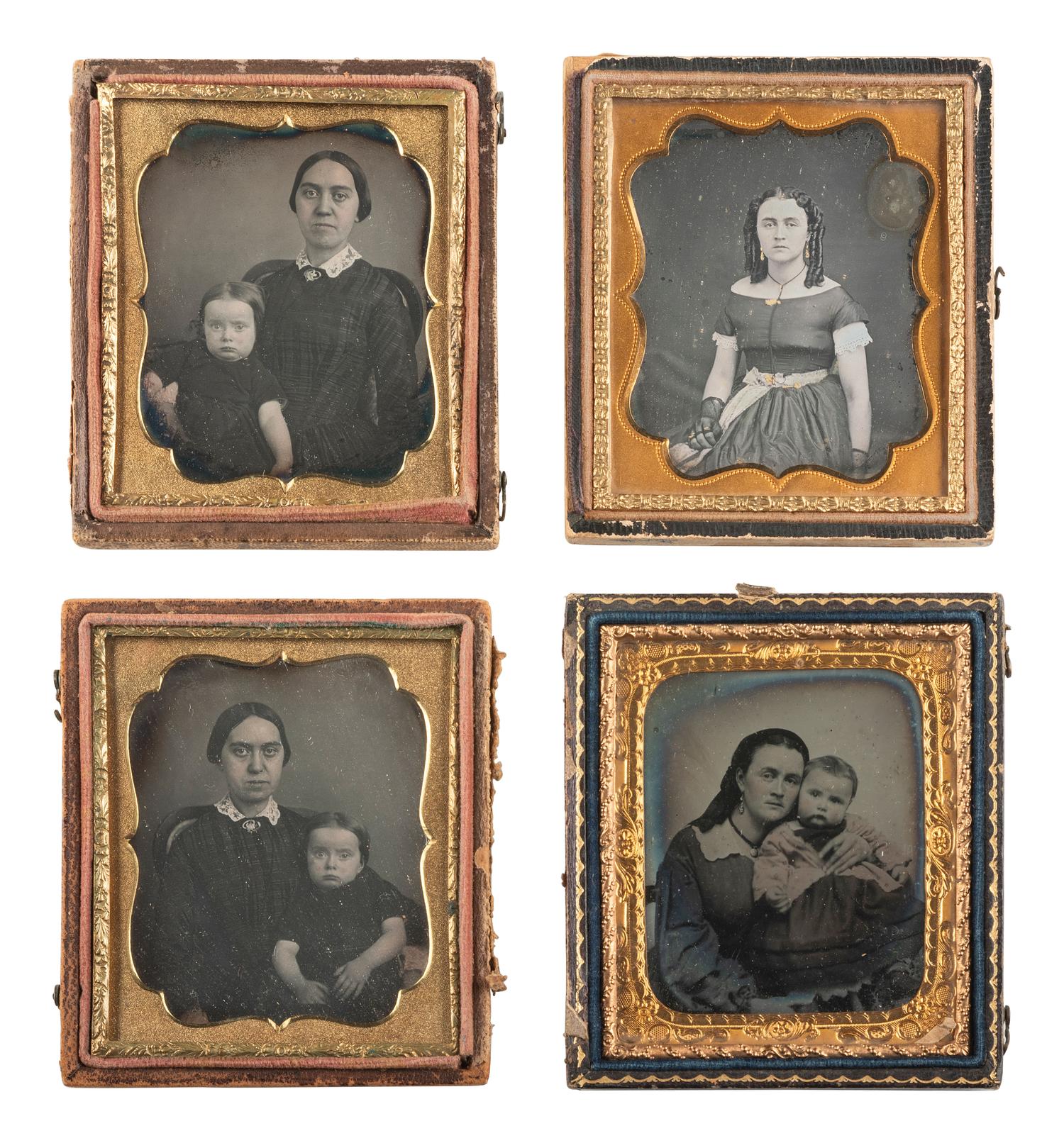 [EARLY PHOTOGRAPHY]. 5 pairs of images featuring the same subjects, mostly daguerreotypes.