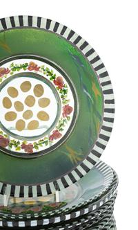 A Set of Twelve MacKenzie-Childs Heirloom Glass Dessert Plates