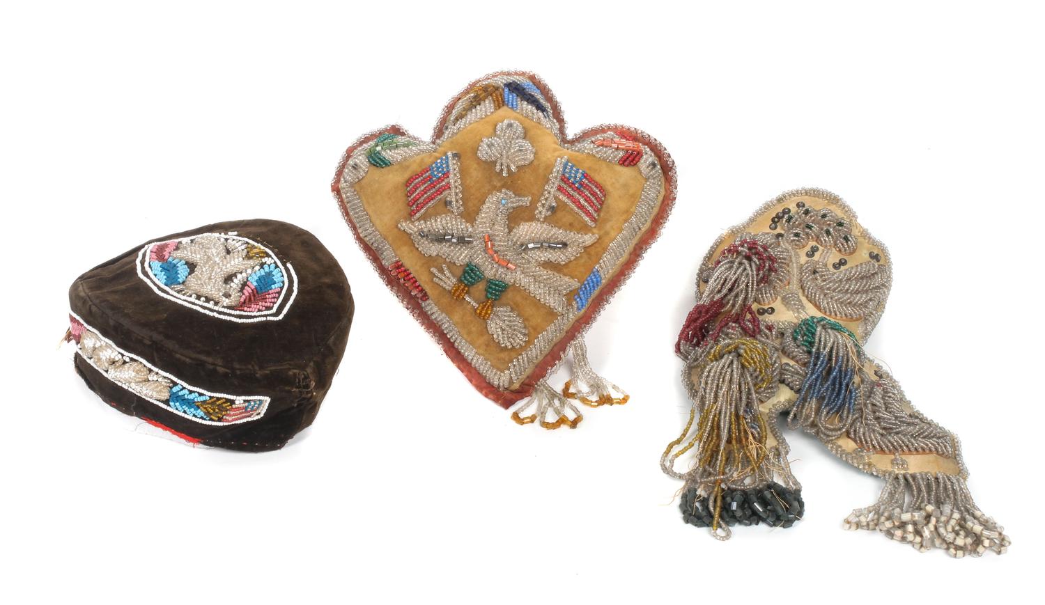 Three Iroquois Beaded Articles Length of hat 8 1/4 inches.