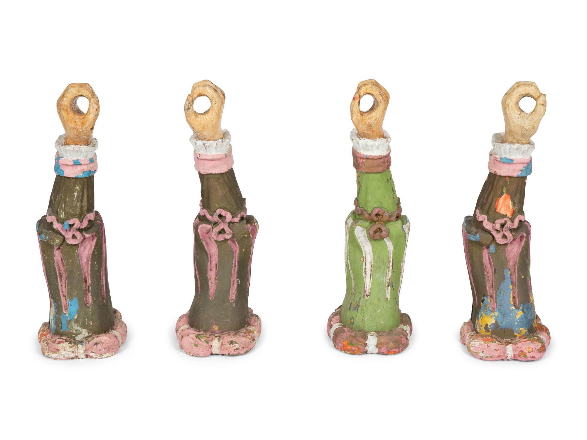 Four Venetian Style Carved and Painted Arm-form Wall Sconces