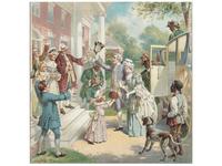 [AFRICAN AMERICANA]. OGDEN, H.A., artist. Colonial advertising scene. Home Coming of the Bride . New York: American Lithographic Co., ca 1906.