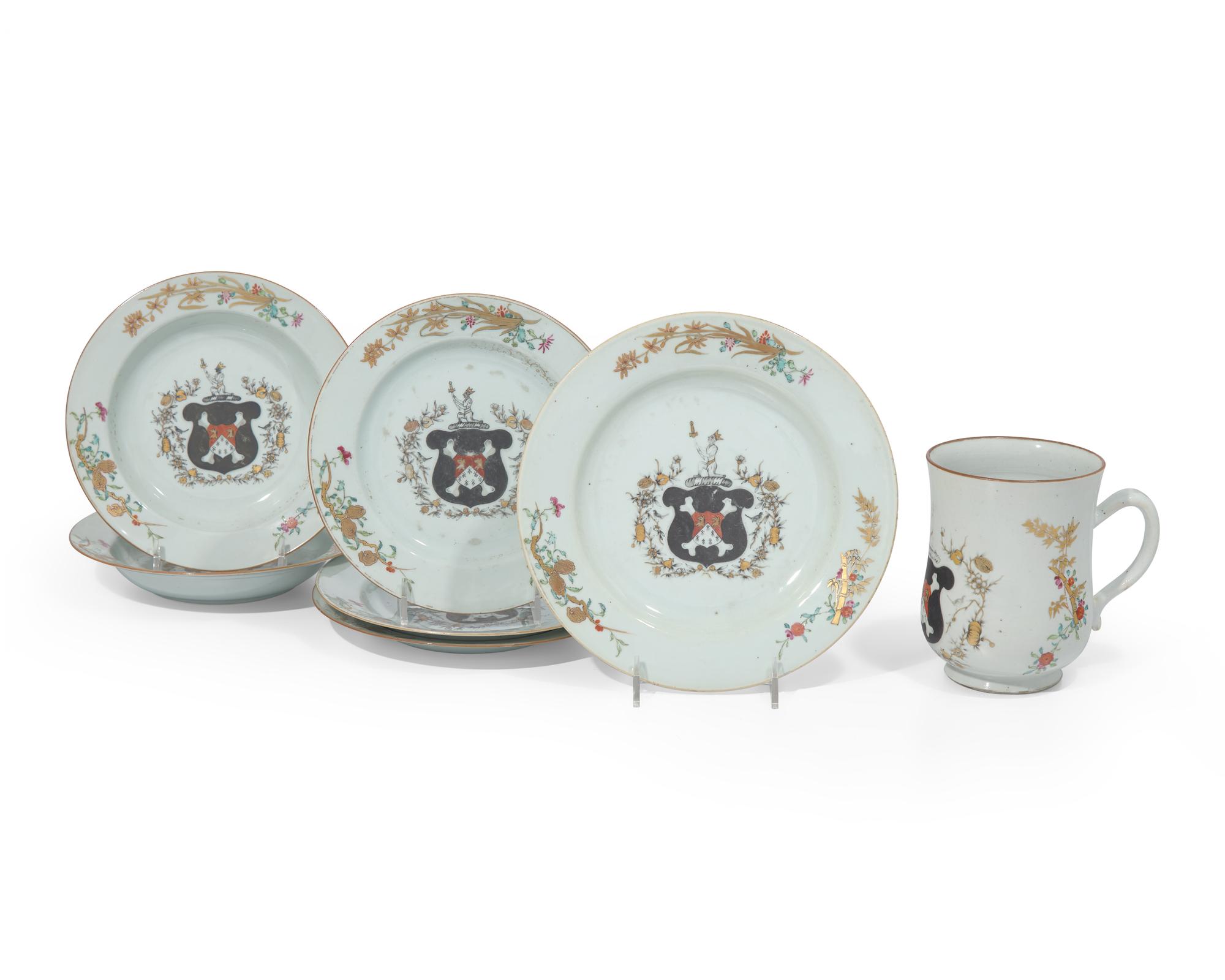 A group of seven Chinese Export porcelain tablewares from the "Newton Service," made for the English Market, circa 1740-1750