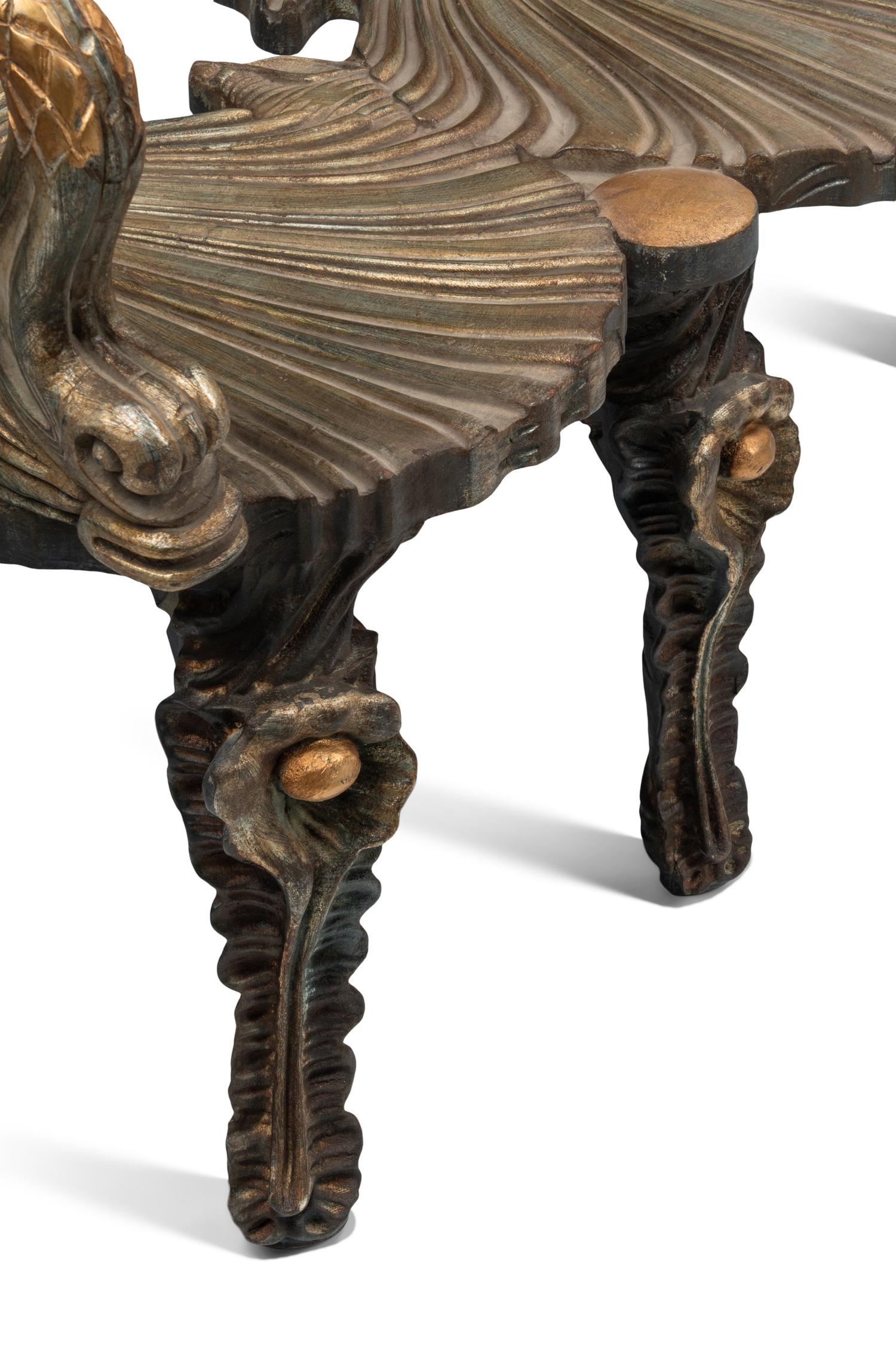 A Pair of Continental Gilt and Silvered Wood “Grotto” Settees