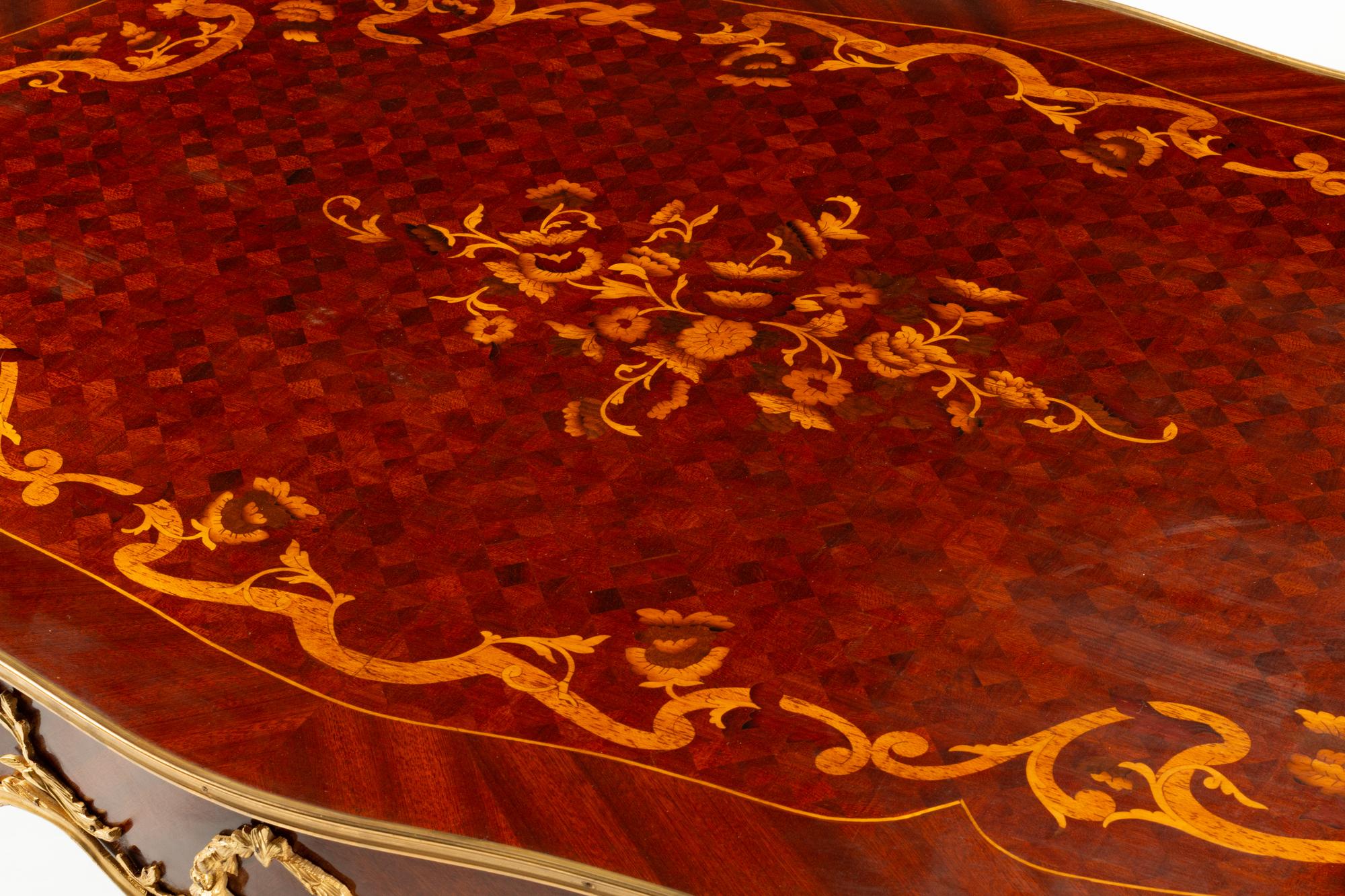 A Louis XV Style Gilt Bronze Mounted Marquetry Low Table