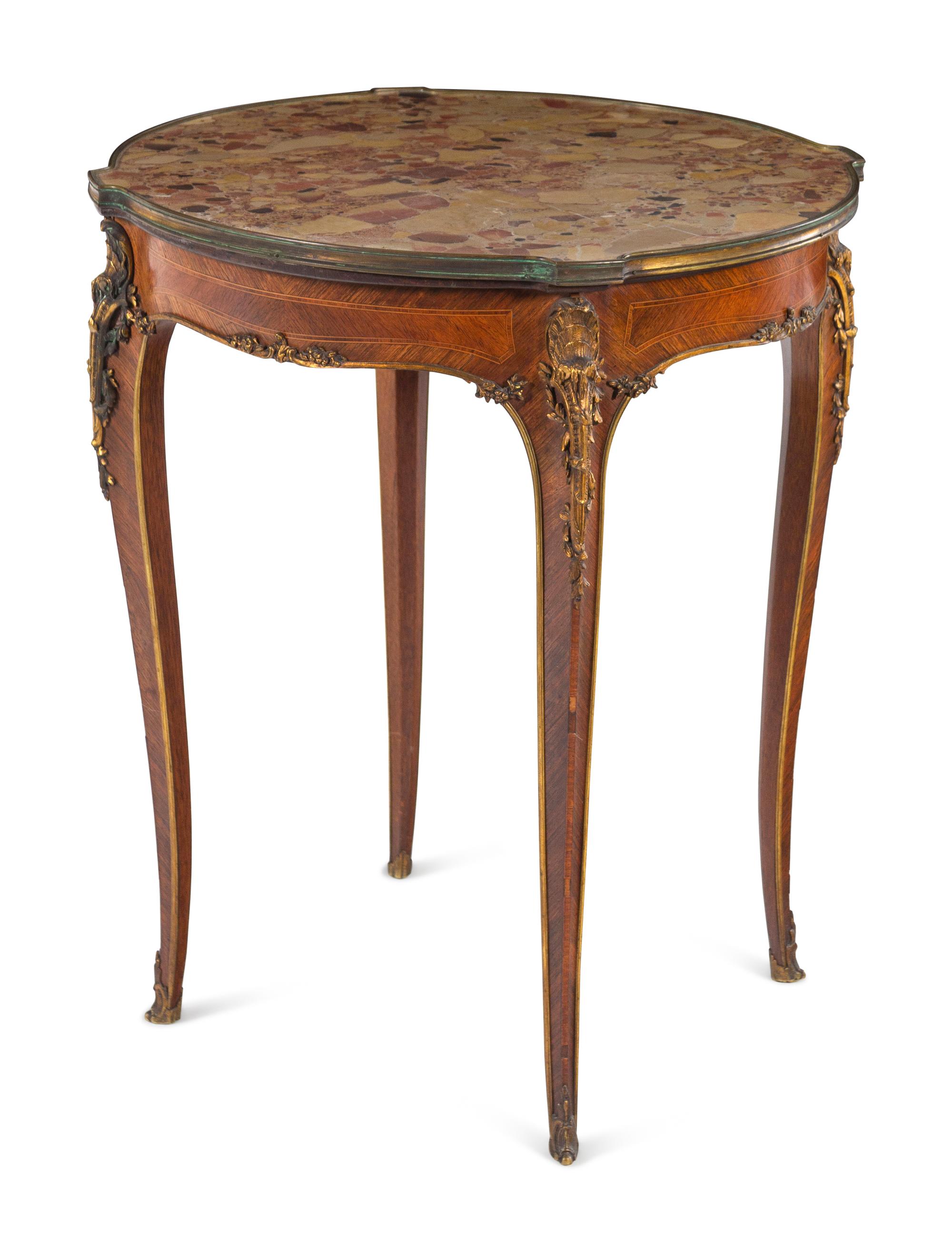 A Louis XV Style Gilt Bronze Mounted Marble-Top Side Table