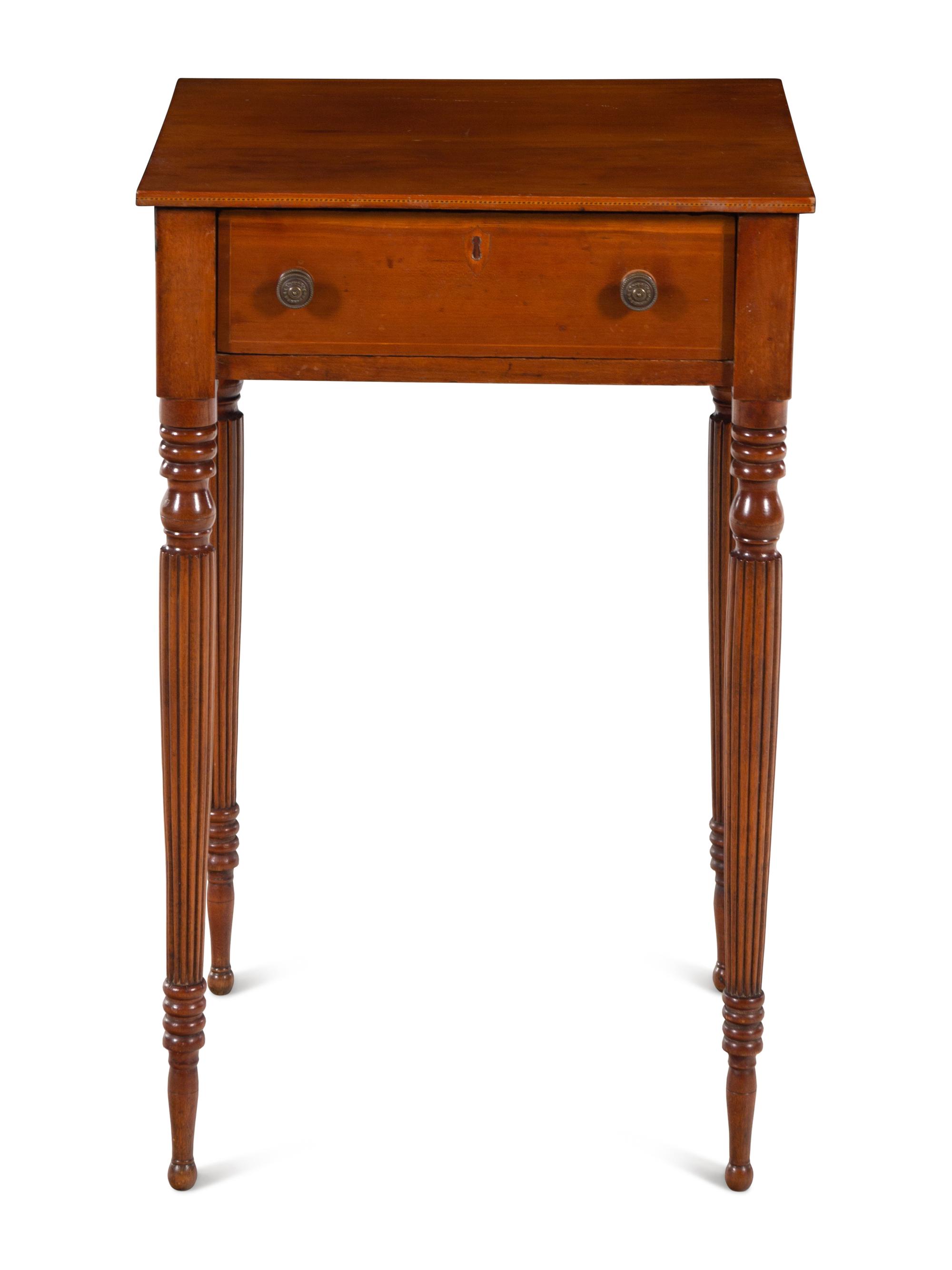 A Federal Turned and Inlaid Cherrywood Side Table