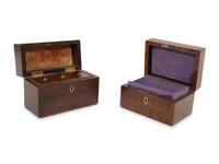 A Georgian Burlwood Jewel Box and a Mahogany Tea Caddy