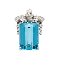 AQUAMARINE AND DIAMOND PENDANT/BROOCH