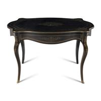 A Napoleon III Brass-Inlaid Ebonized Table