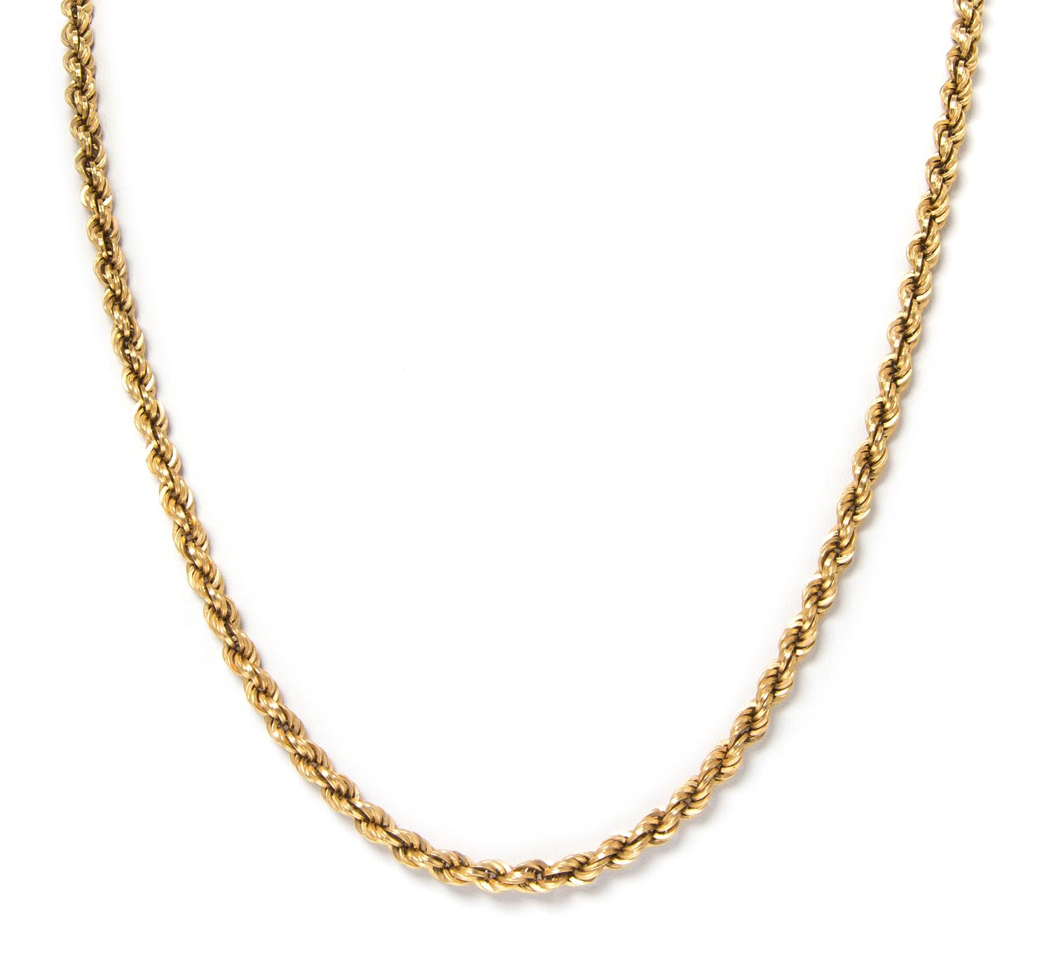 An 18 Karat Yellow Gold Rope Chain Necklace, 13.90 dwts.