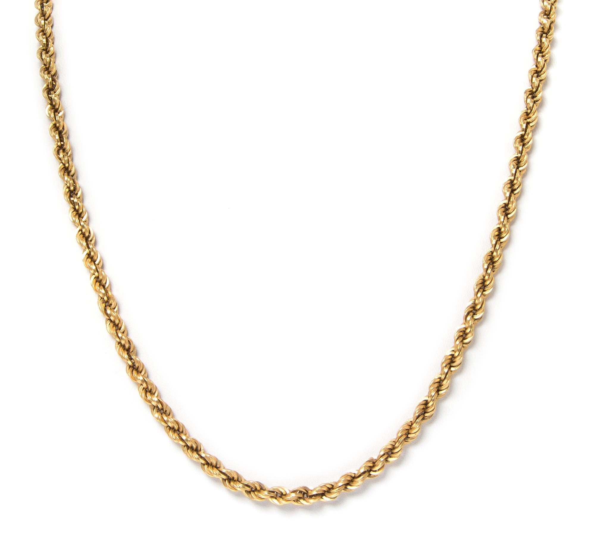 An 18 Karat Yellow Gold Rope Chain Necklace, 13.90 dwts.