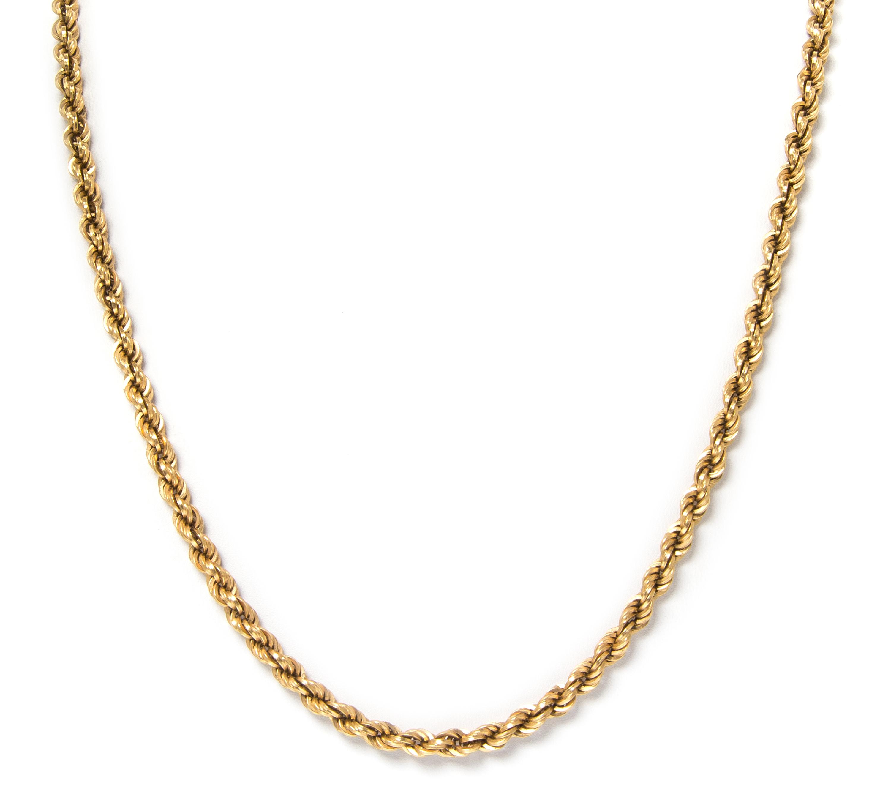 An 18 Karat Yellow Gold Rope Chain Necklace, 13.90 dwts.