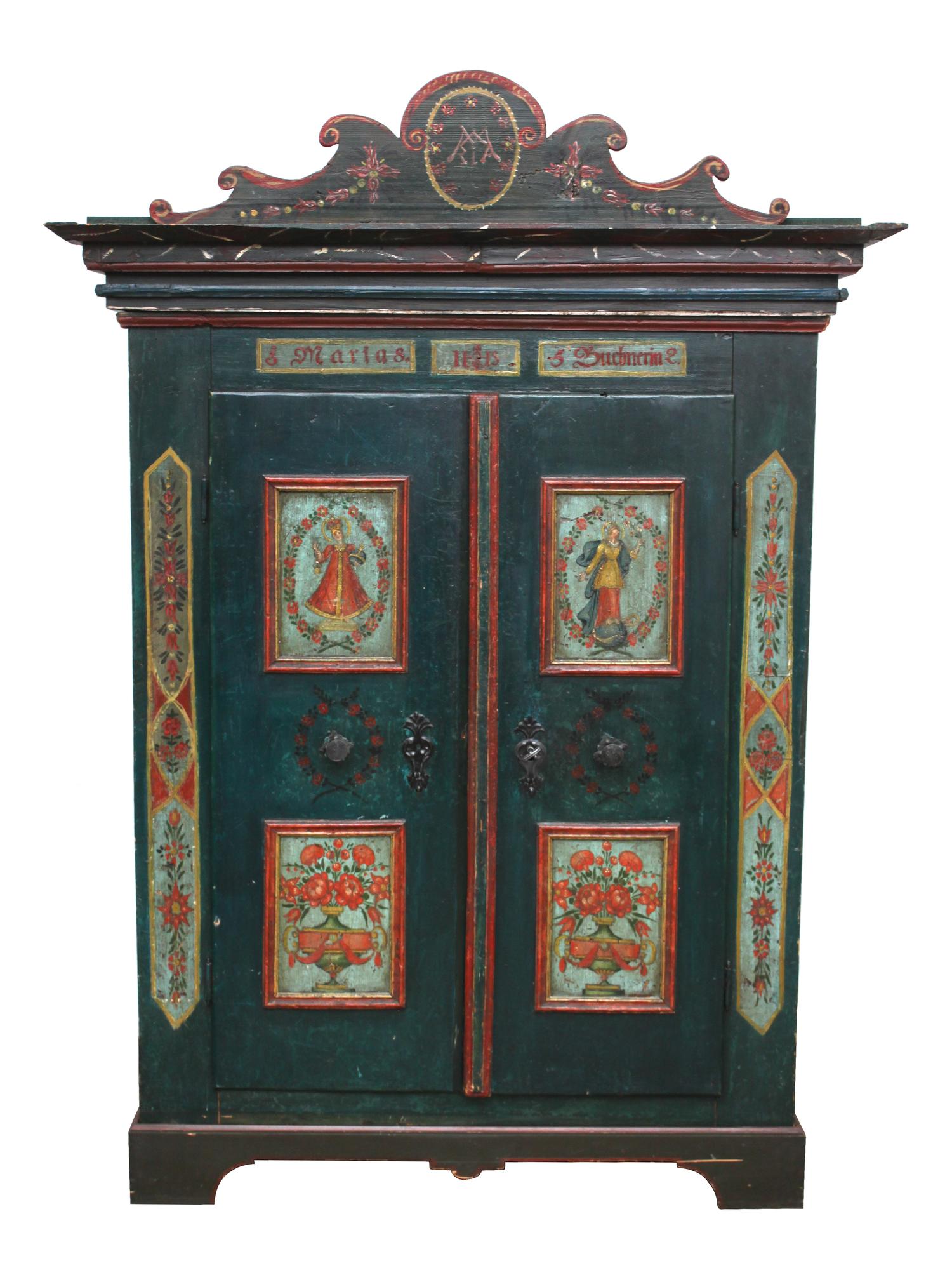 A Painted Austrian Shrank Height 75 1/2 x width 54 x depth 26 inches