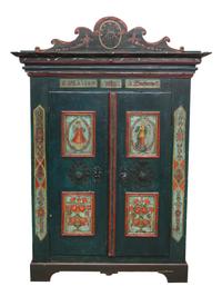 A Painted Austrian Shrank Height 75 1/2 x width 54 x depth 26 inches