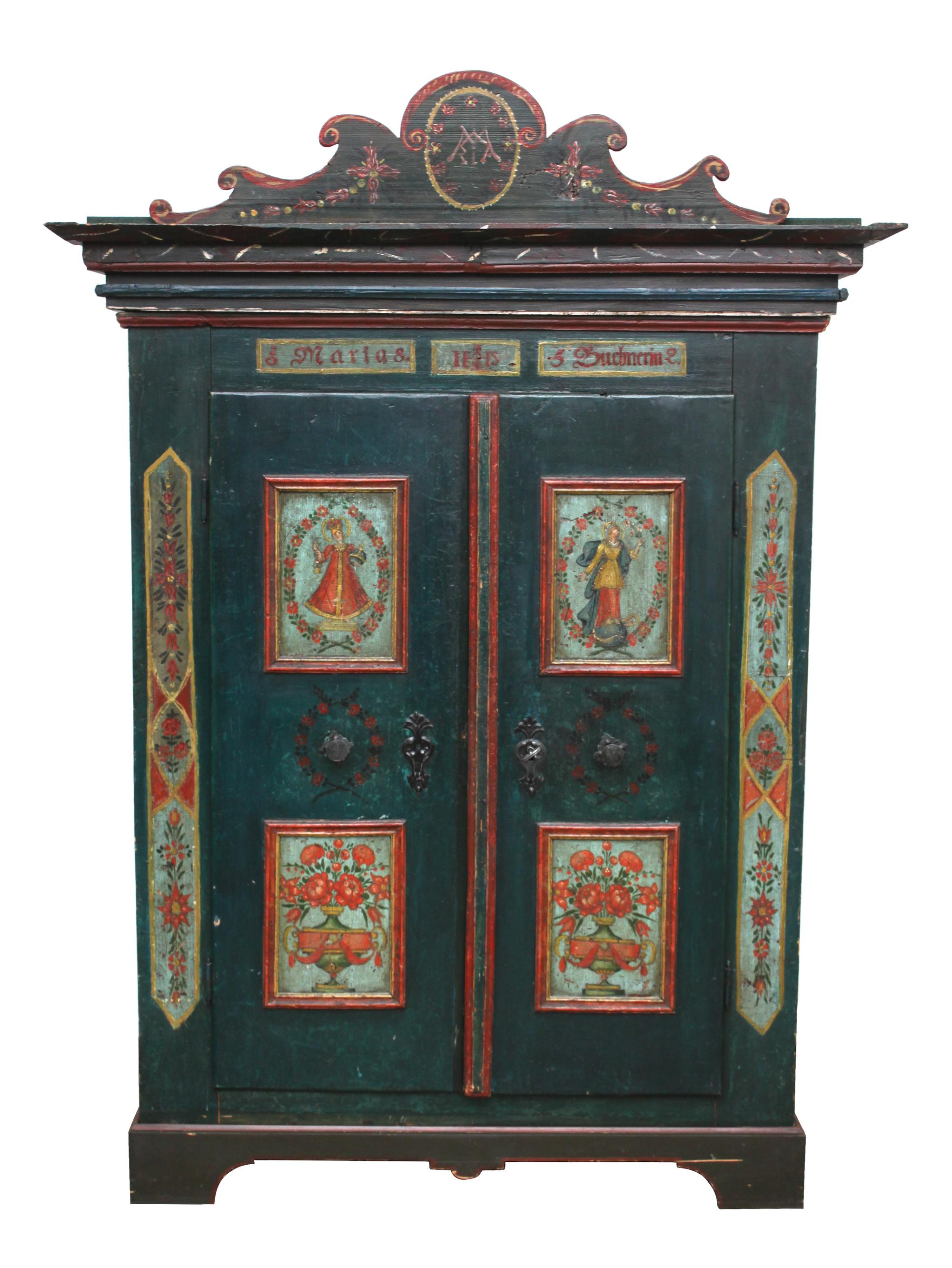 A Painted Austrian Shrank Height 75 1/2 x width 54 x depth 26 inches