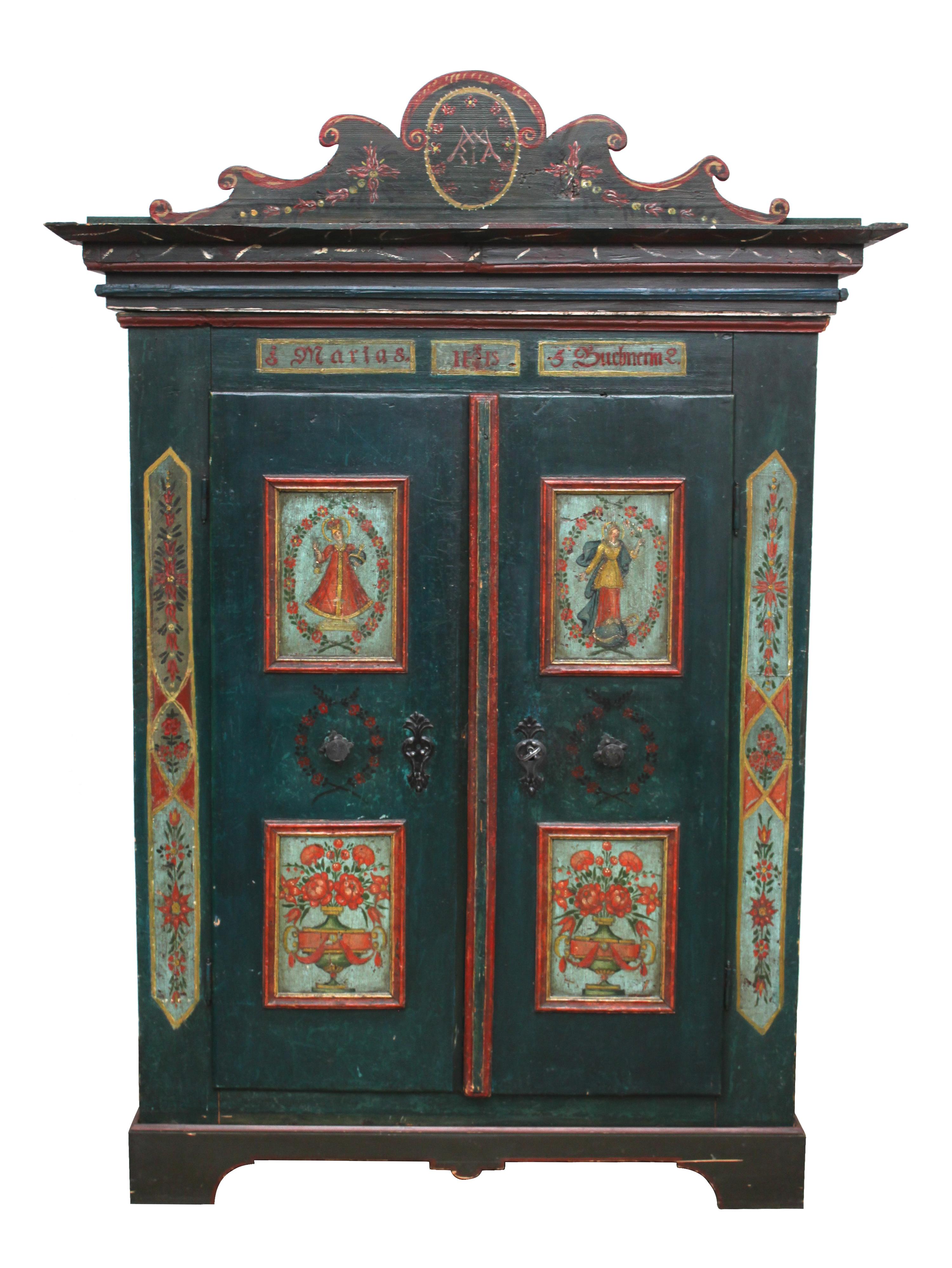 A Painted Austrian Shrank Height 75 1/2 x width 54 x depth 26 inches