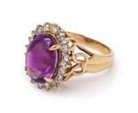 A 14 Karat Yellow Gold, Amethyst and Diamond Ring,