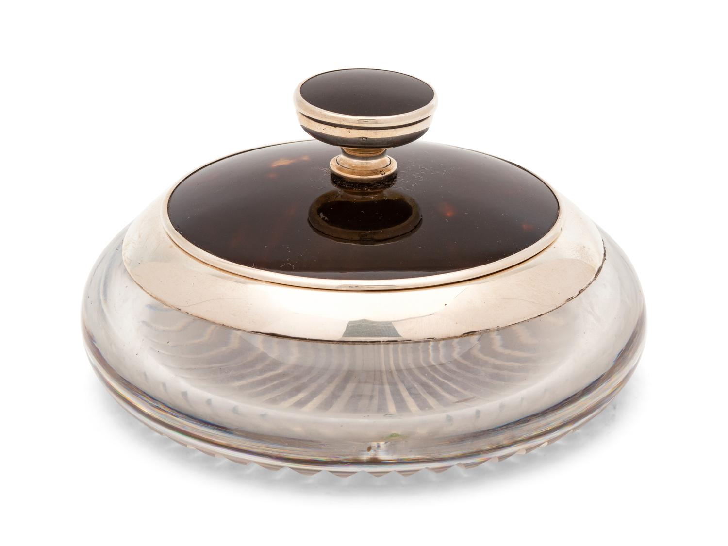 An English Silver Tortoiseshell Lidded Powder Jar