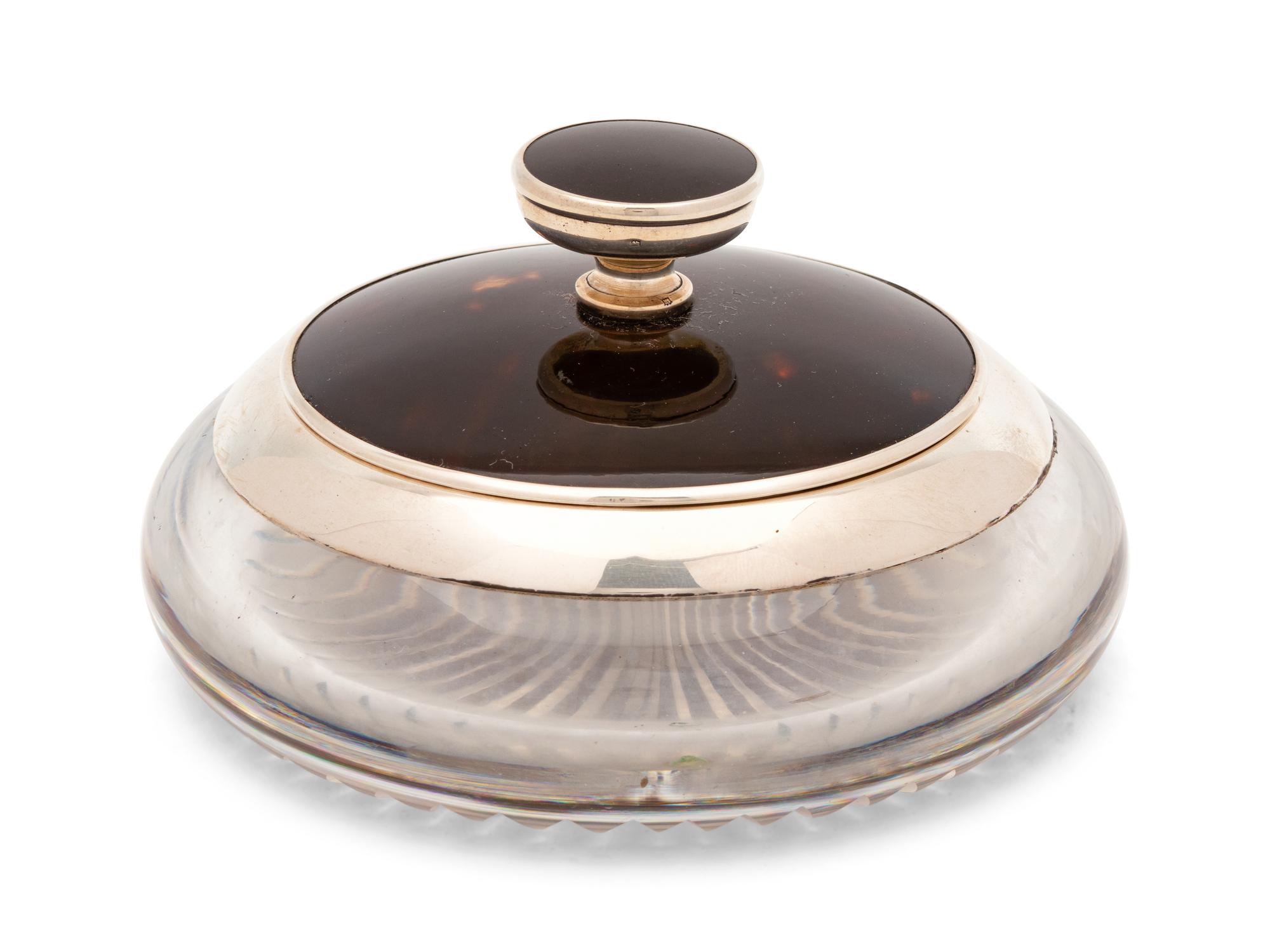An English Silver Tortoiseshell Lidded Powder Jar