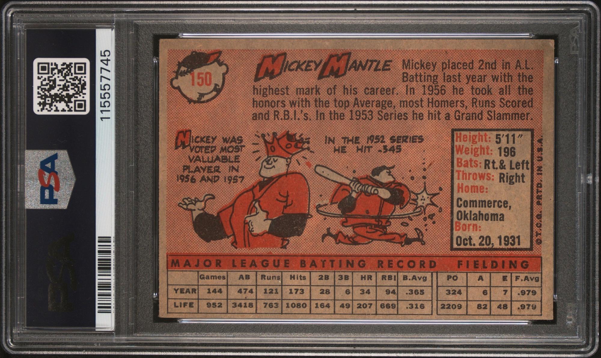 A 1958 Topps Mickey Mantle Baseball Card No. 150 (PSA 3 VG) from The Collection of David Eisenhower