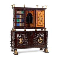 An Italian Renaissance Style Semiprecious Stone-Inlaid Collector's Cabinet on Stand