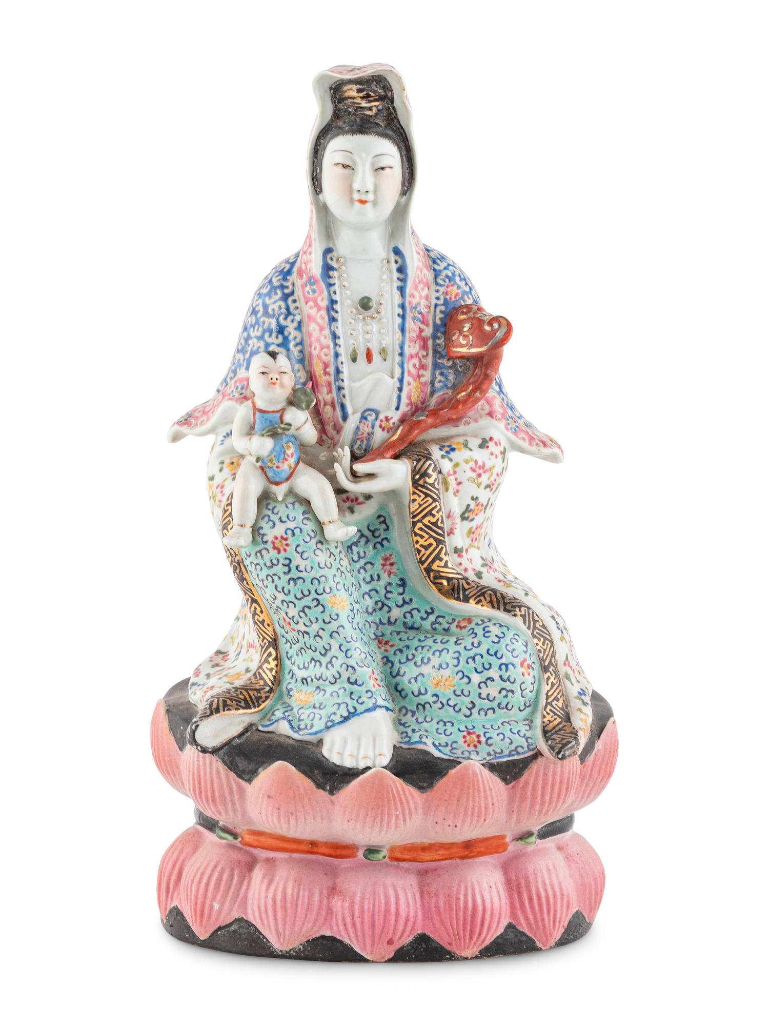 A Chinese Famille Rose Porcelain Figure of Guanyin