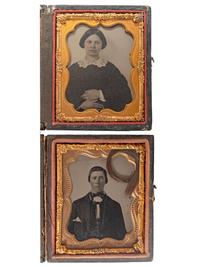 [CIVIL WAR]. Ninth plate ambrotypes showing Confederate soldier Timothy W. Knights, 136th Militia Virginia Infantry, and his expectant wife Mary Knights.