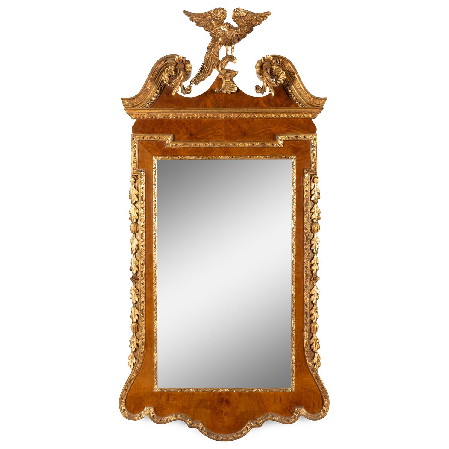 A George II Style Walnut and Parcel Gilt Mirror