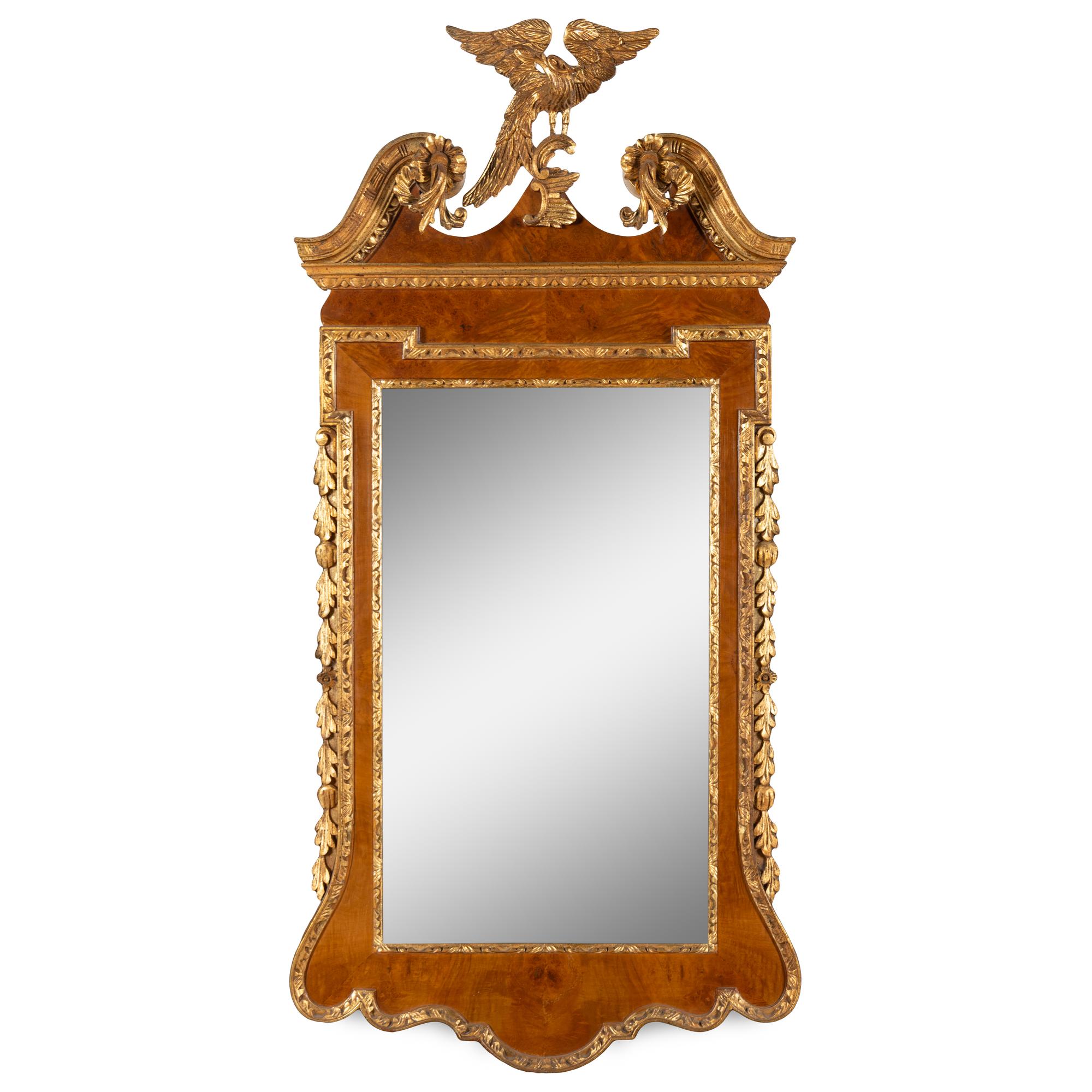 A George II Style Walnut and Parcel Gilt Mirror