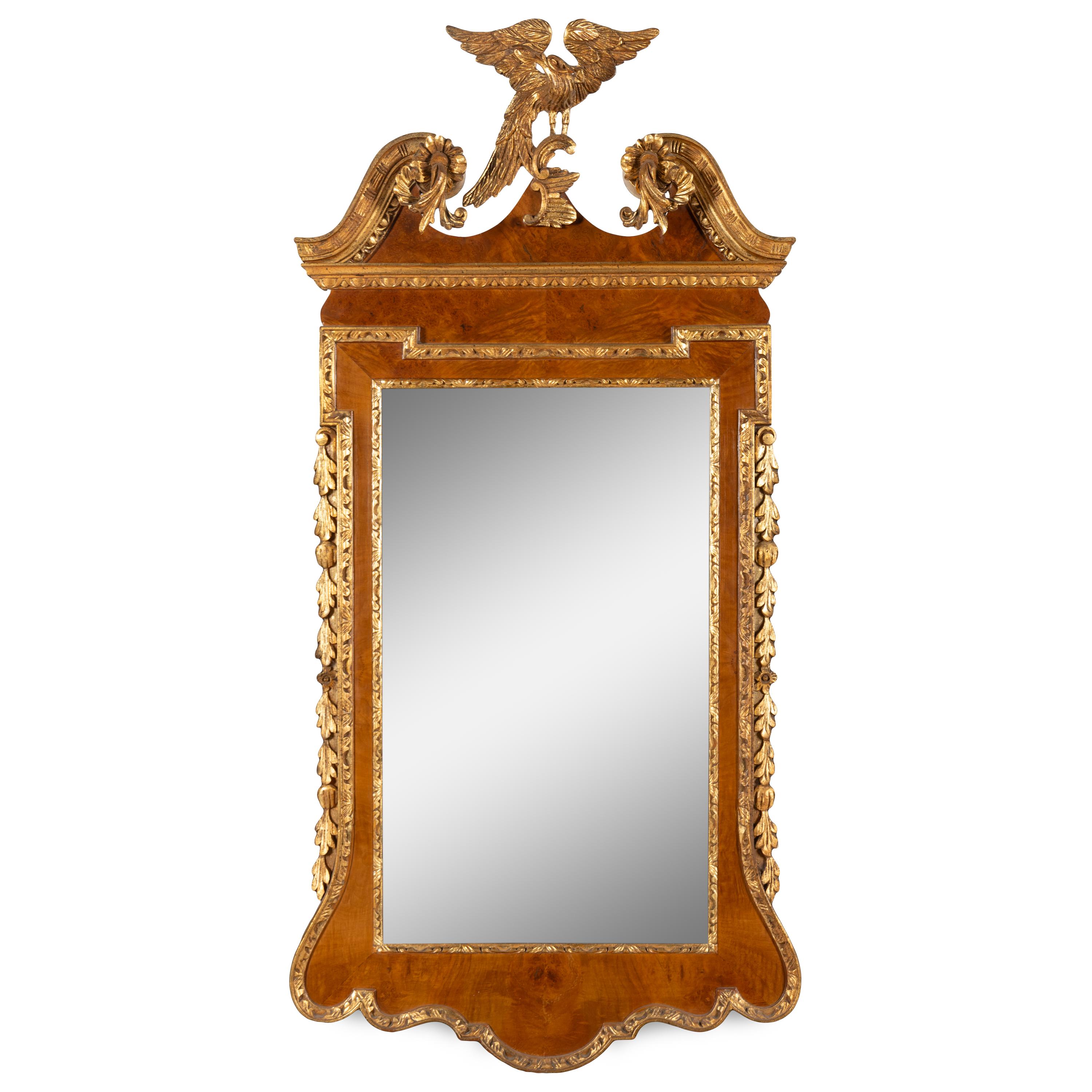 A George II Style Walnut and Parcel Gilt Mirror