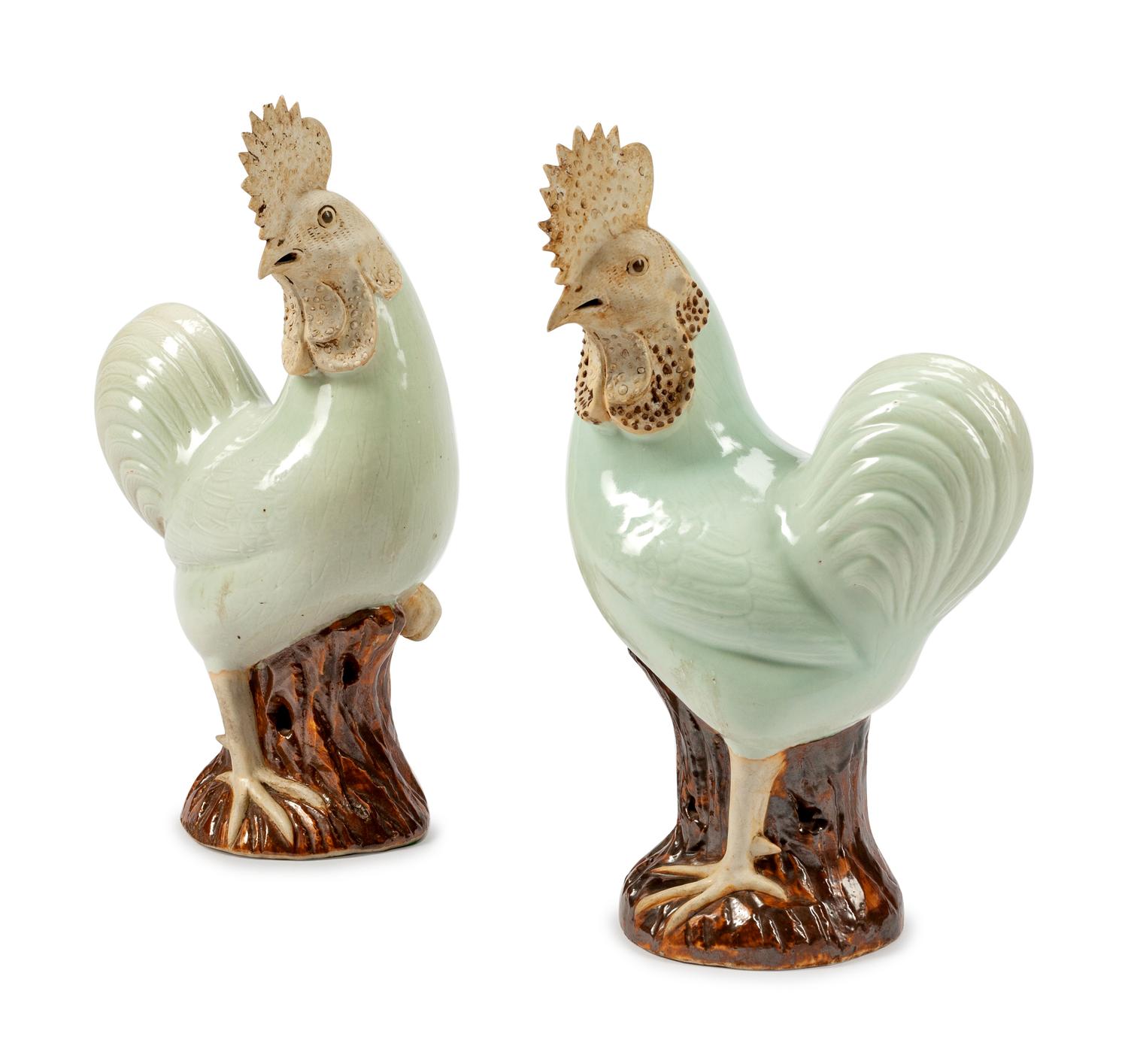 A Pair of Chinese Porcelain Figures of Roosters