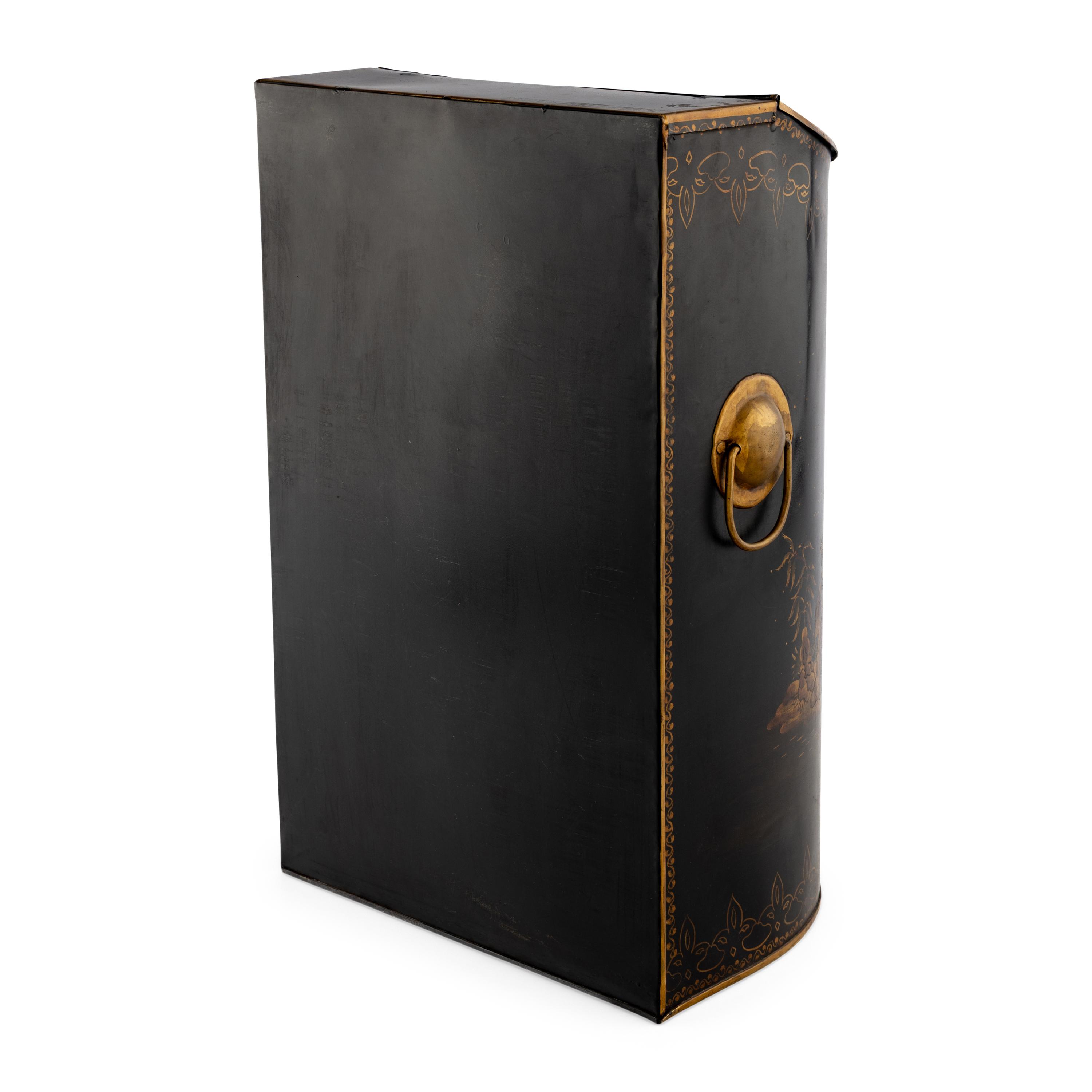 A Chinoiserie Painted Tole Fireplace Bin