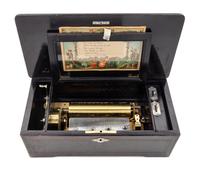 A Swiss Ebonized Music Box Height 5 x width 14 inches. — 19TH CENTURY