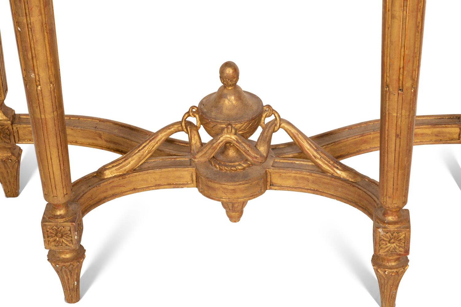 A Pair of Louis XVI Style Giltwood Marble-Top Console Tables