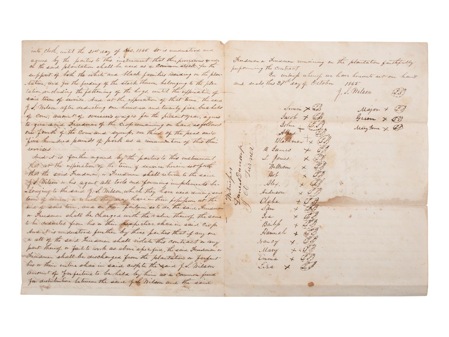 [SLAVERY & ABOLITION] -- [RECONSTRUCTION]. Labor contracts, "Rules & Regulations," and other documents associated with freedmen working on the South Carolina plantation of John S. Wilson, 1865-1868.