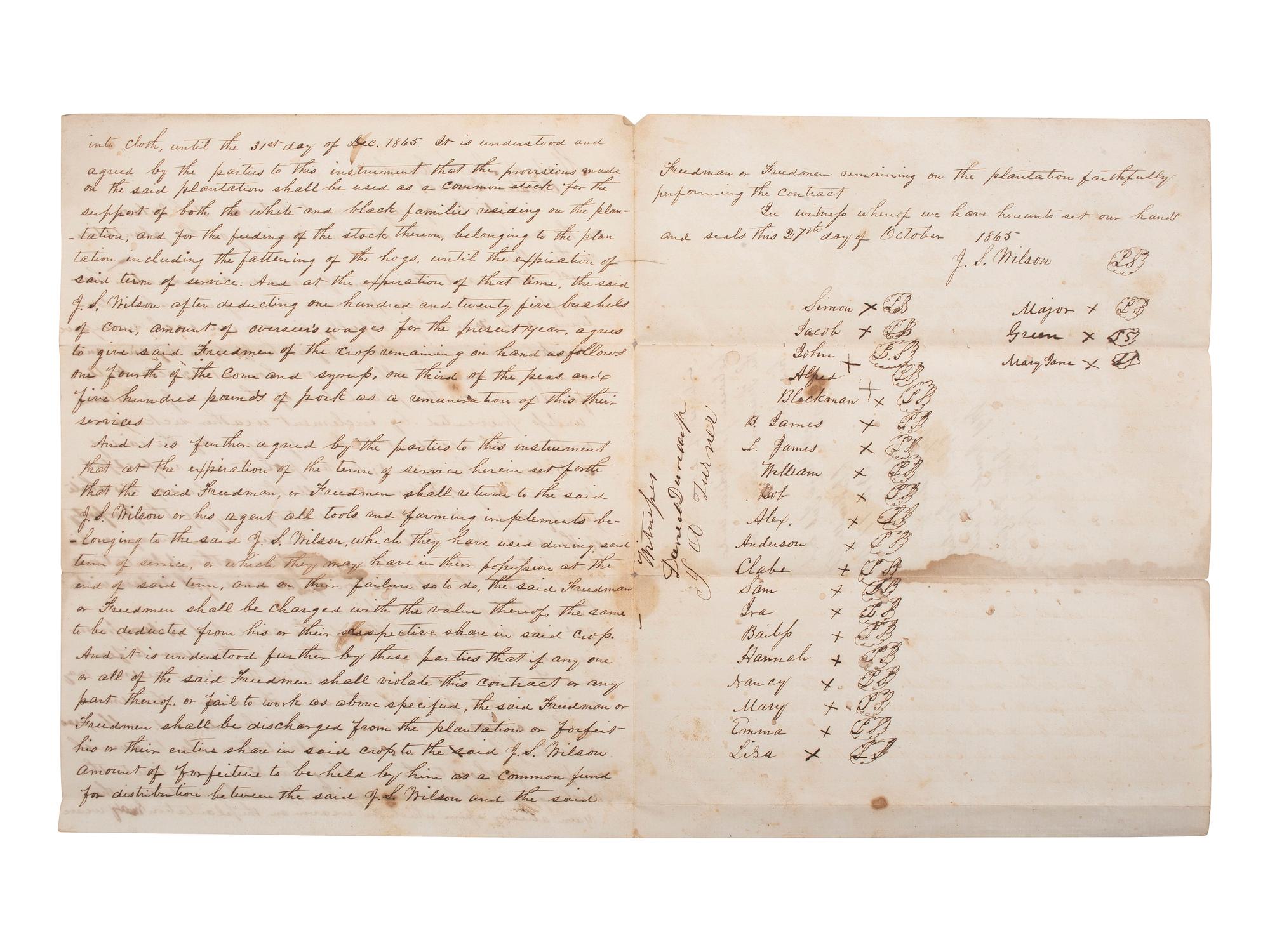 [SLAVERY & ABOLITION] -- [RECONSTRUCTION]. Labor contracts, "Rules & Regulations," and other documents associated with freedmen working on the South Carolina plantation of John S. Wilson, 1865-1868.