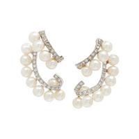 Cultured Pearl, Diamond, and White Gold Earrings
