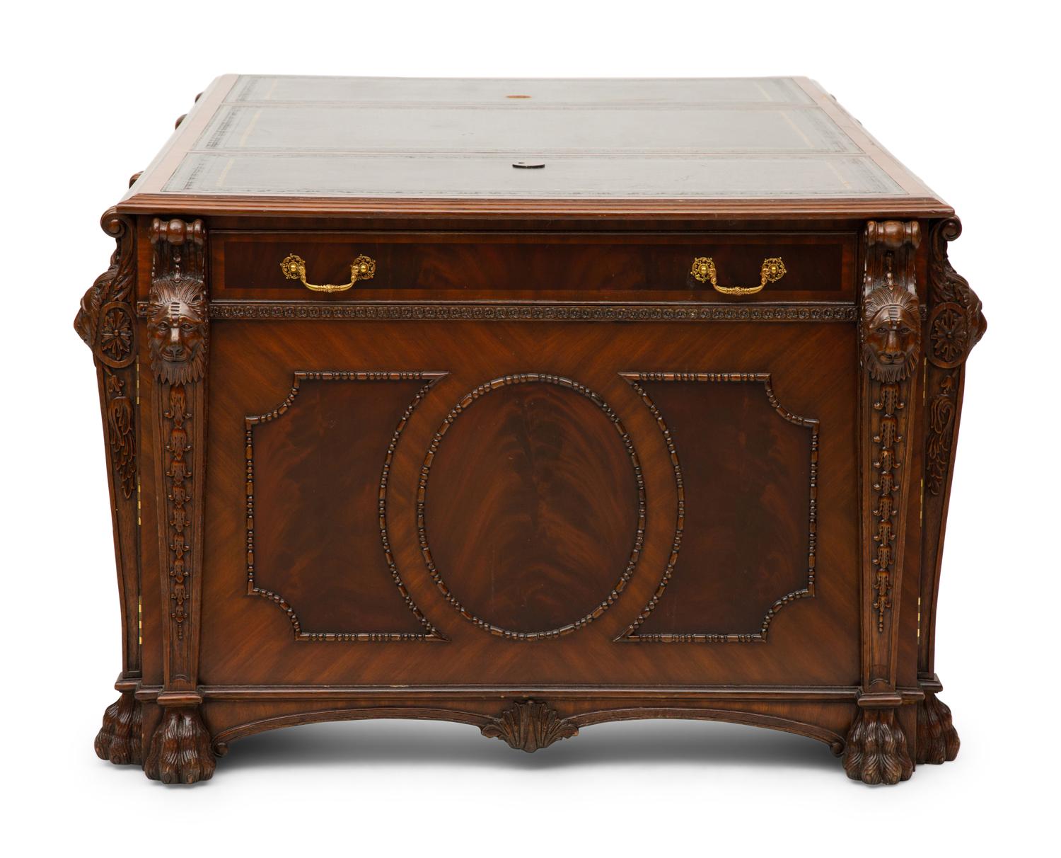 A George III Style Flame Mahogany Partners Desk