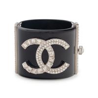 Chanel Black Resin & Rhinestone Logo Cuff