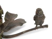 An Austrian Cold-Painted Bronze Parakeet Sitting on a Leaf