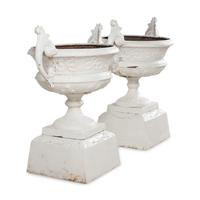 A Pair of White Painted Iron Jardinières