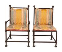 Eight Spanish Style Bronzed Metal Dining Chairs