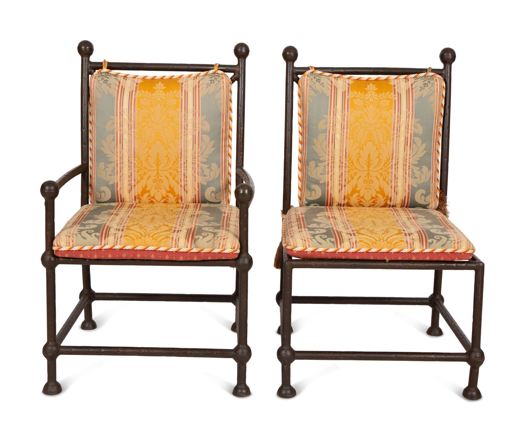 Eight Spanish Style Bronzed Metal Dining Chairs