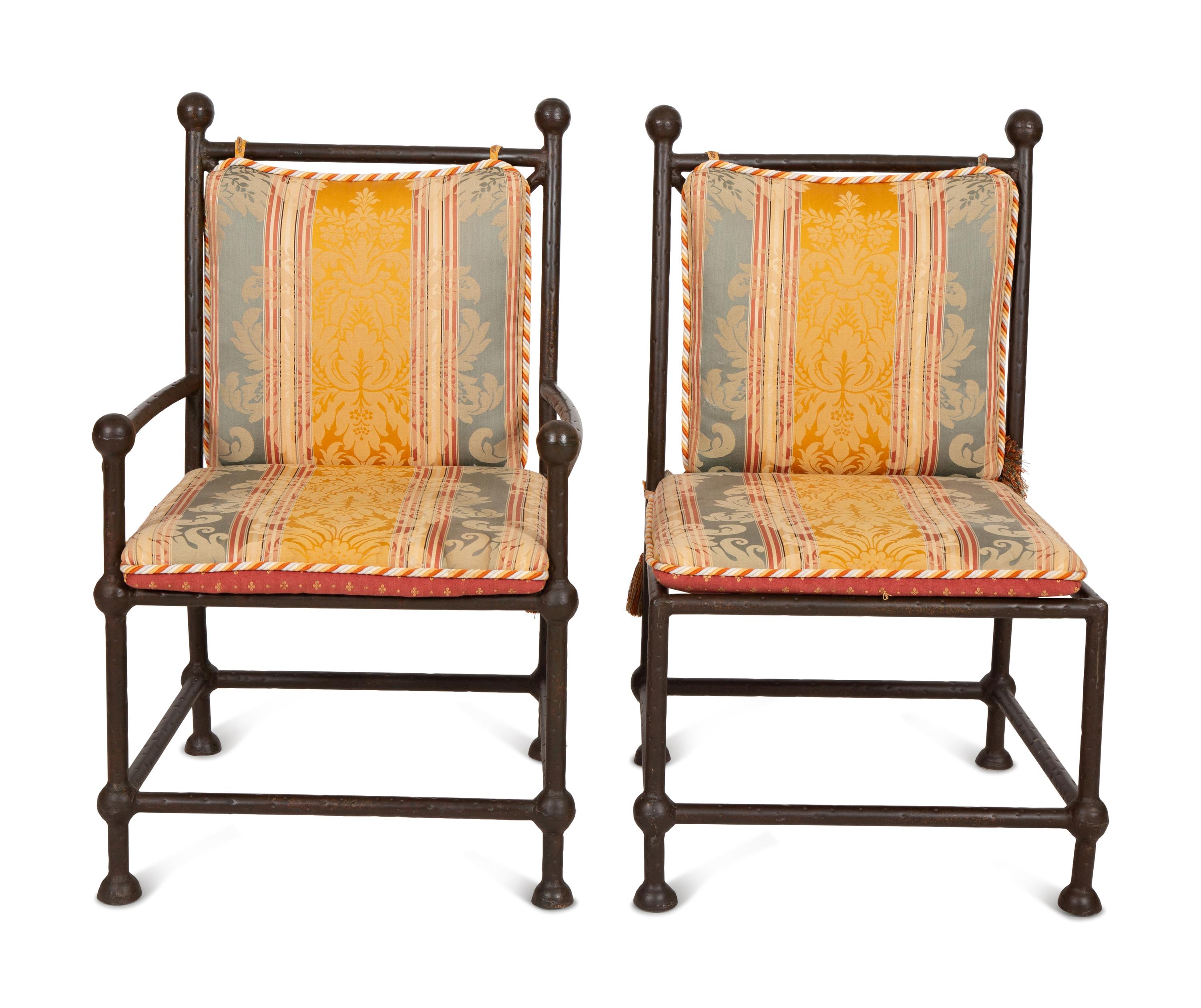 Eight Spanish Style Bronzed Metal Dining Chairs